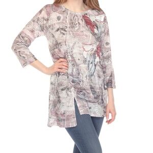 Inoah Tunic Top Womens Size S Tulip Floral Burnout Art To‎ Wear Semi Sheer Small